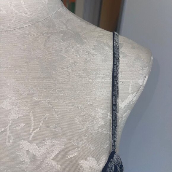 Oleg Cassini Vintage Womens Dress Jacket Set Size 10 Blue Beaded Slip Pure Silk - Picture 9 of 16